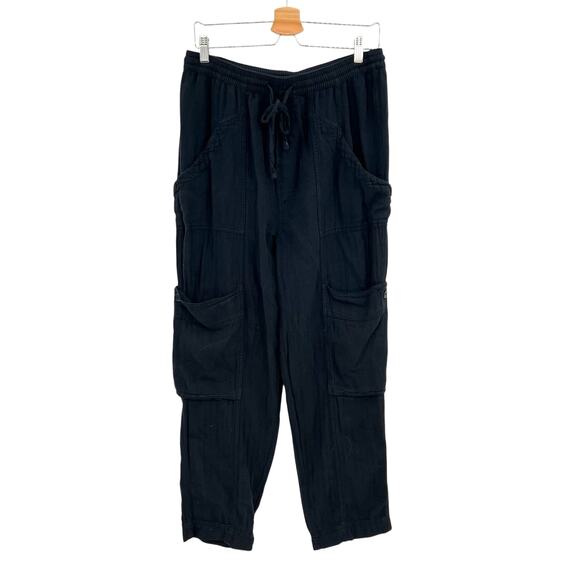 Free People Feelin' Good Pants Linen Blend Utility Cargo Black Size Small - Picture 2 of 11